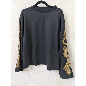 Tekashi streetwear women's top - black with gold dragon embroidery - one size